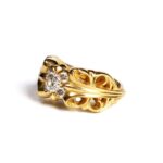 22K Gold Double Floral Ring With 5 Diamonds