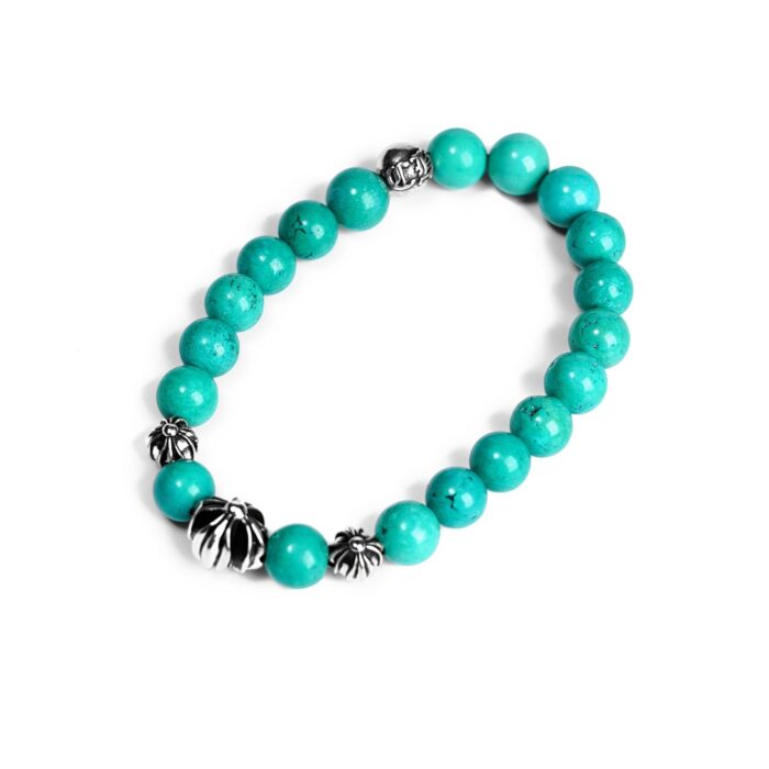 Turquoise Bead Bracelet 8MM 4 Silver Beads