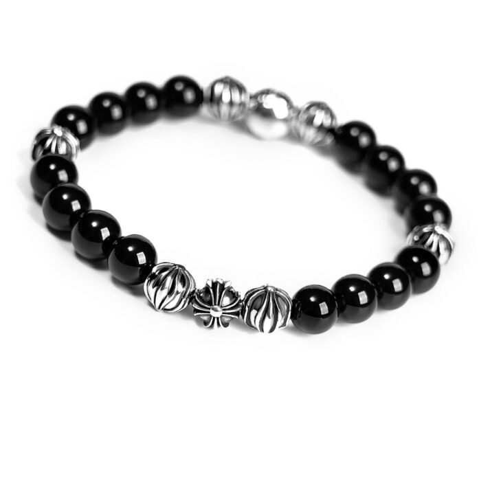 Onyx Bead Bracelet 8MM 8 Silver Beads
