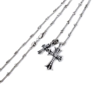 Small Cross and Babyfat Charm Necklace With Diamonds
